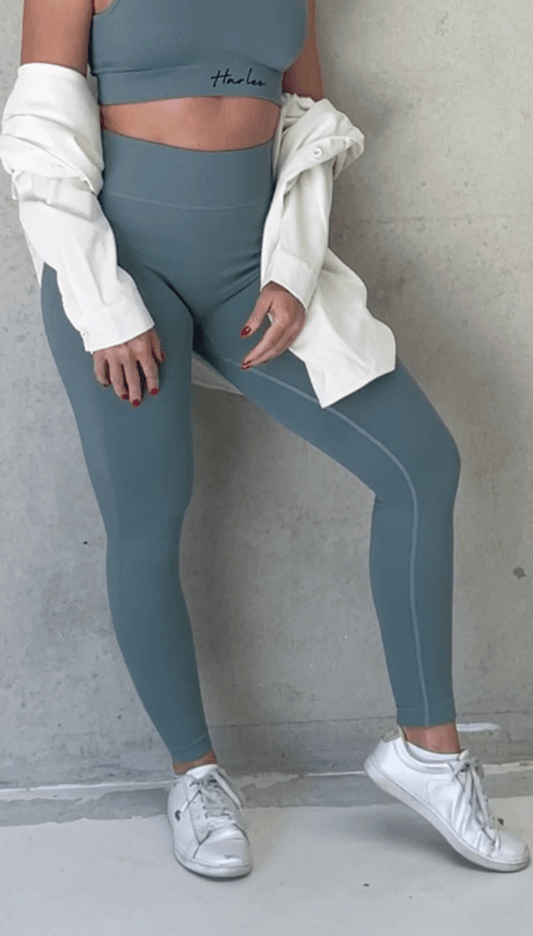 Luxe Seamless Ribbed Leggings - Grey Blue