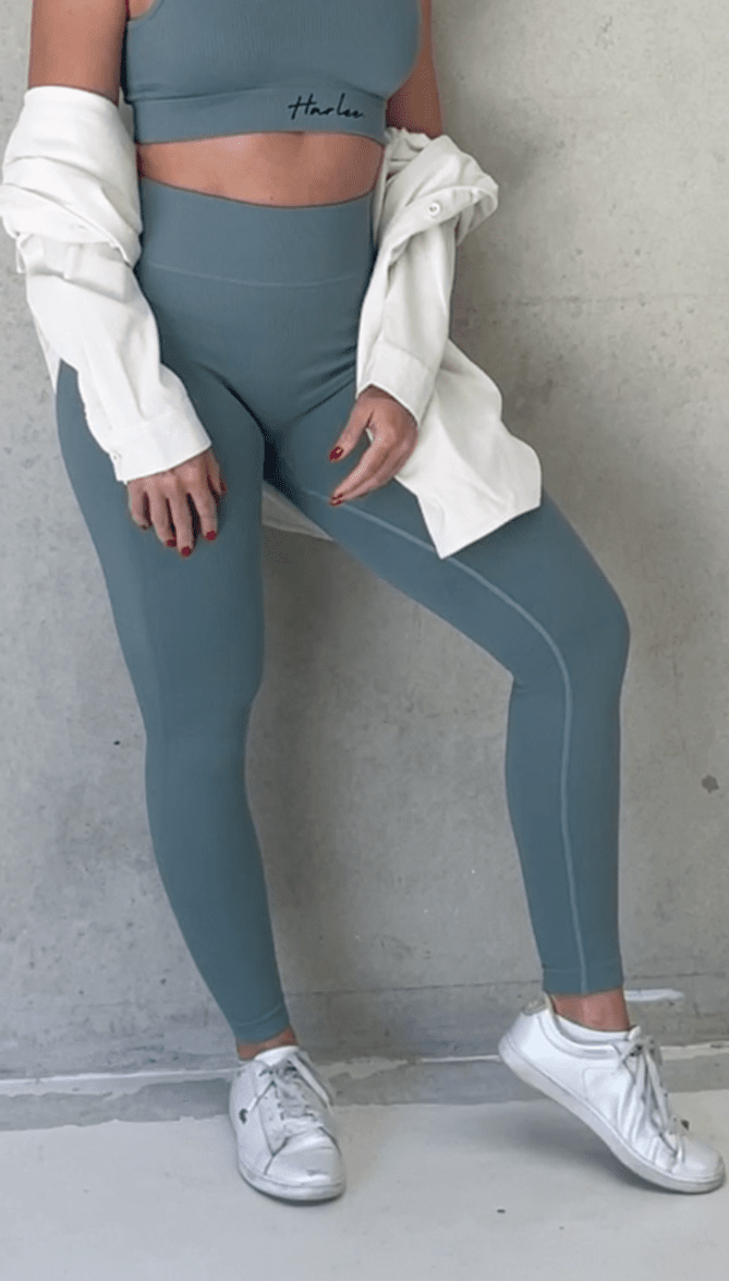 Luxe Seamless Ribbed Leggings - Grey Blue