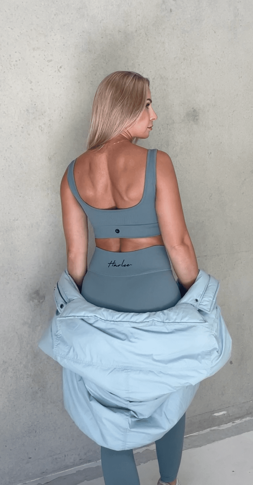 Luxe Ribbed Racer Training Bra - Grey Blue