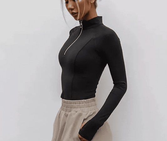 Sculpt Zip Up Pullover - Black